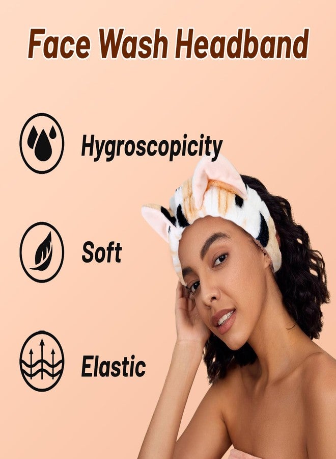 TEBIEKOY Plush Cat Ears Spa Headband For Washing Face Skincare Makeup, Elastic Animal Headbands for Women Girls Soft Coral Fleece Facial Wash Hair Accessories Trendy Stuff Gifts, 2PCS - Image 5